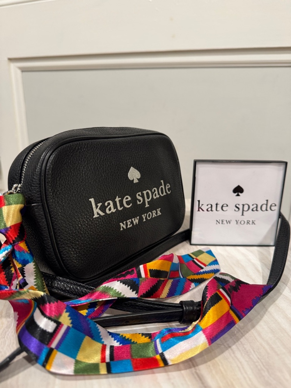 Kate Spade Bag Glitter On Mini Camera Black Pebbled Leather Crossbody